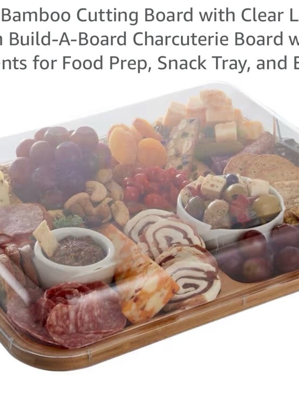 Bamboo Charcuterie Board with Clear Lid - Natural Bamboo